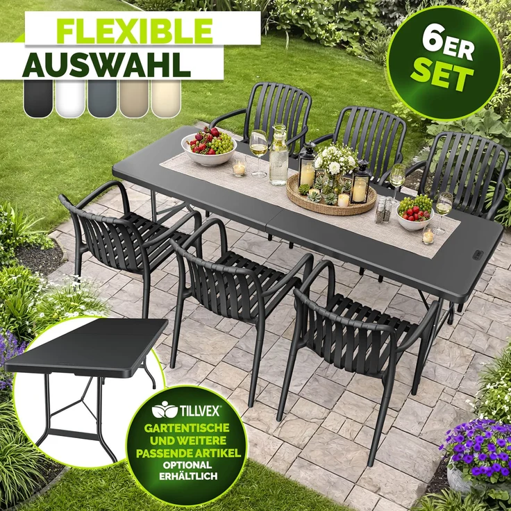 tillvex® Gartenstühle 6er Set Stapelbar Wetterfest mit Armlehne | Outdoor Stühle bis 120kg belastbar | Gartenstühle Outdoor | Terrassenstuhl Gartenmöbel Balkon Garten Terrasse – Bild 8