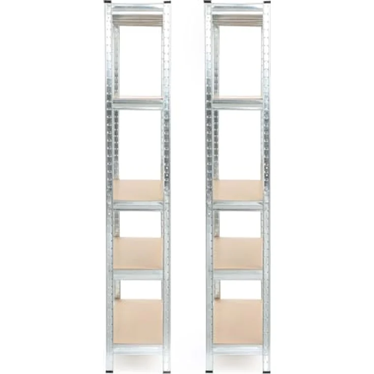 Wiltec Set 2X Schwerlastregal 180 x 90 x 30 cm, 875 kg Gesamtlast, Steckregal verzinkt aus Stahl, Lastenregal mit 5 Ablagen, Werkstattregal – Bild 8