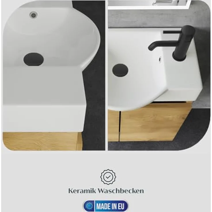 Alpenberger Badmöbel-Set Gäste WC Waschbecken mit Unterschrank 55 cm Breit, (Badezimmer Schrank, Waschtisch mit Unterschrank), Waschbeckenunterschrank mit Softclose Funktion – Bild 7