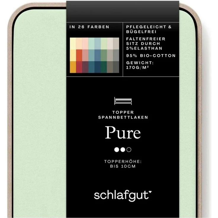 Schlafgut 'PURE TOPPER' Spannbettlaken, für Topper bis 10 cm Höhe, Green Light, L 140x200cm - 160x220cm, 100% Bio-Baumwolle – Bild 1