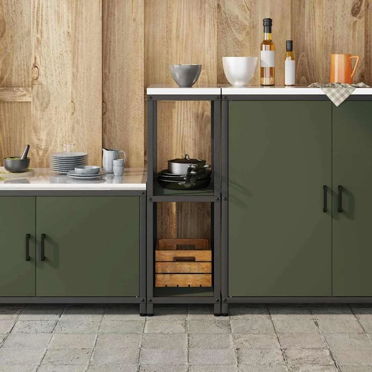 vidaXL Küchenaufbewahrung mit Regal Olive Grün 60 x 50 x 92 cm Stahl 874978 – Bild 3