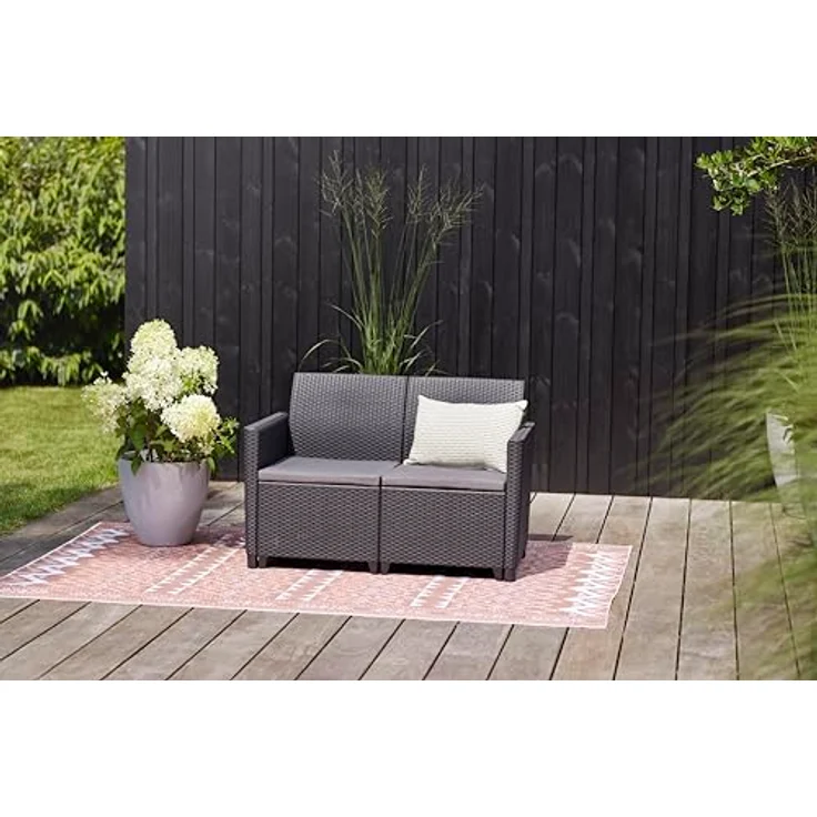 Keter Nora Gartenmöbel Lounge Set, inkl. Sitzkissen, grau, für 4 Personen, wahlweise 3er Sofa + Sessel oder 2x2-Sitzer Sofa und Tisch – Bild 10