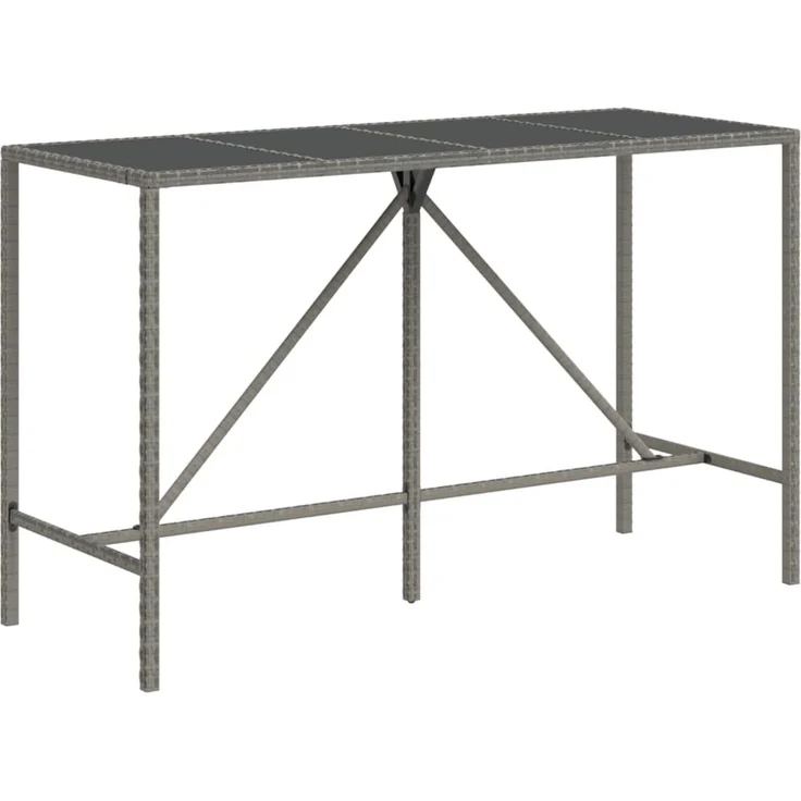 Bartisch, Gartentisch, Küchentisch mit Glasplatte Grau 180 x 70 x 110 cm Poly Rattan – Bild 2
