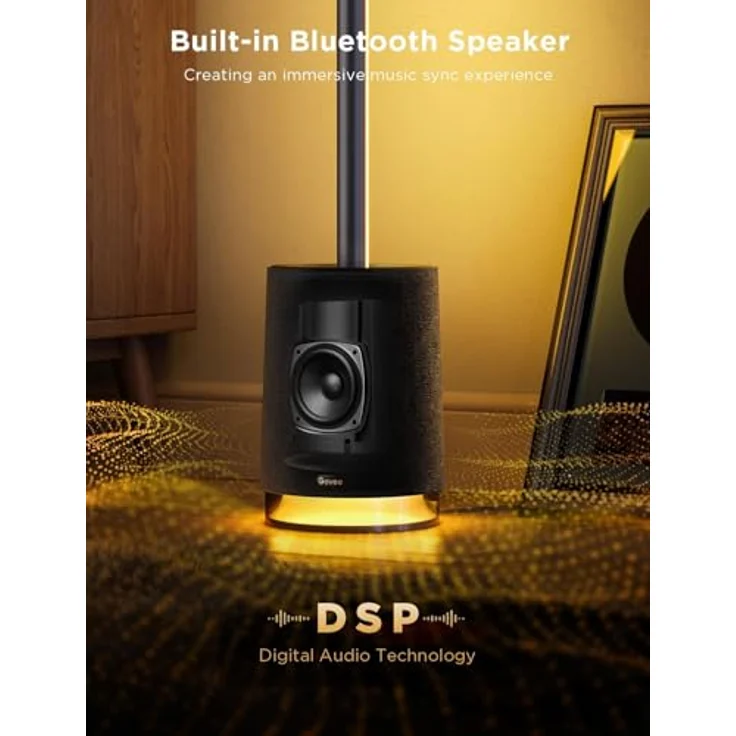 Govee Stehlampe Pro, 2100 Lumen RGBIC LED Lampe mit Bluetooth Lautsprecher und weißem Rauschen, 16 Millionen Farben, Musiksynchronisation, Schwarz – Bild 4
