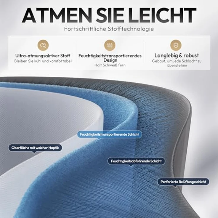 Dowinx Gaming Stuhl Tasche Frühling Kissen, Atmungsaktiver Bürostuhl aus Hochwertigem Stoff, Ergonomischer PC-Stuhl mit Kopfstütze, Drehbarer Schreibtischstuhl mit Fußstütze (Grau) – Bild 7