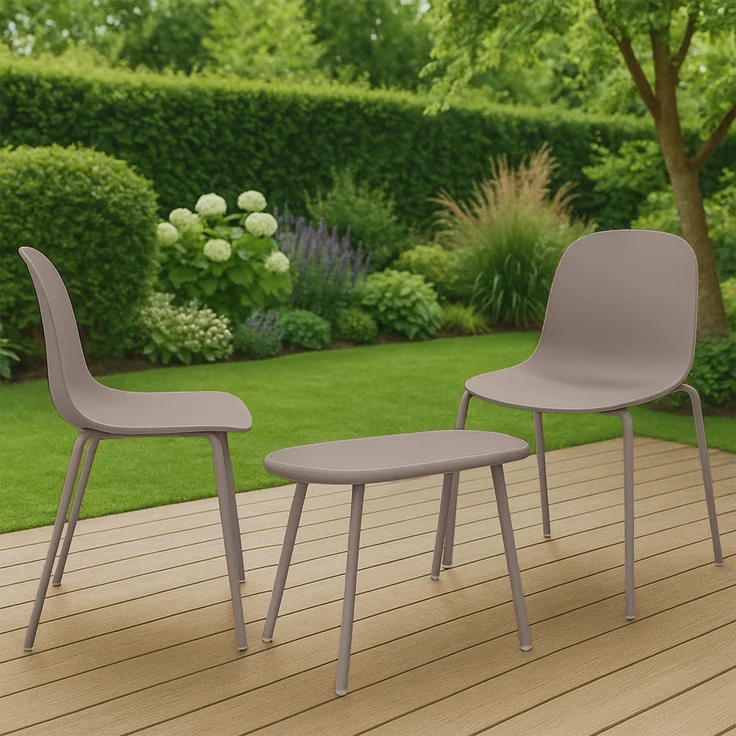 CLP 2er Sitzgruppe Veldin Set 1 Tisch 2 Stapelstühle wetterfest UV-beständig,taupe – Bild 4