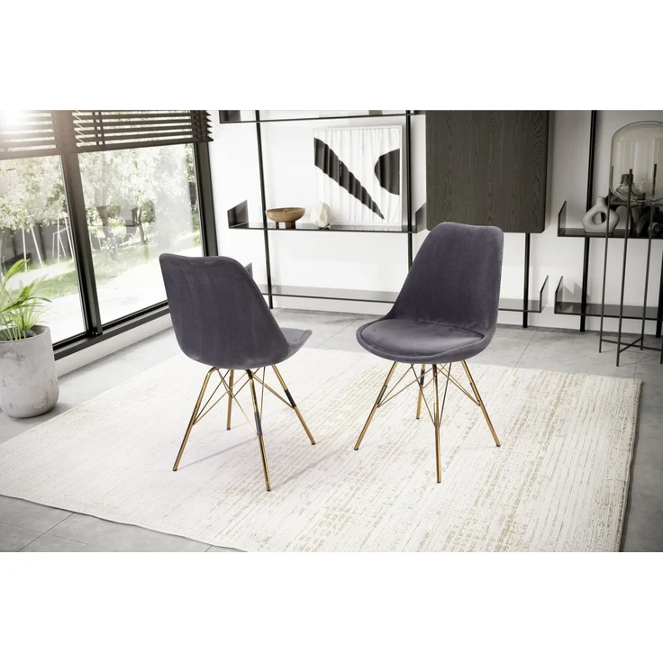 Esszimmerstuhl 2er Set Cara Cord Anthrazit Goldbeine Skandinavisches Design – Bild 3