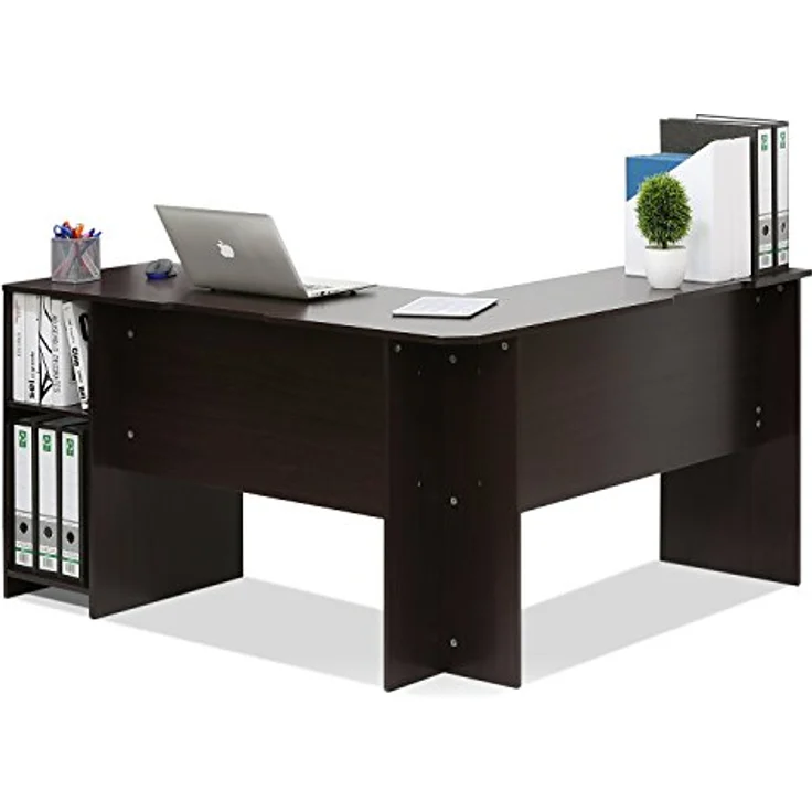 Furinno L-förmiger Schreibtisch mit Regalen, Holz, Espresso, 125.9 x 135.9 x 72 cm – Bild 4
