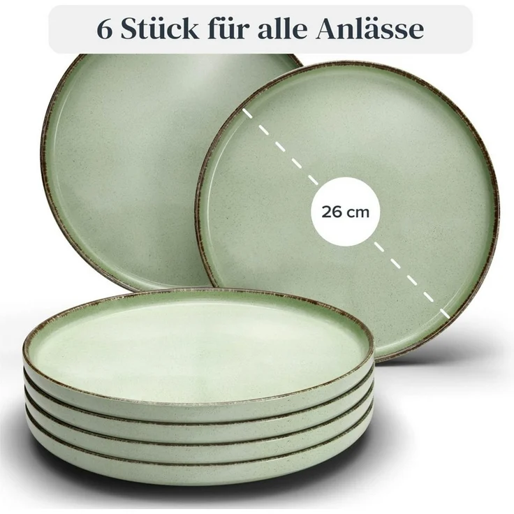 PURE LIVING INTERIOR DESIGN Geschirr-Set Rustic Speisseteller, Dinnerteller, 6er-Set, 26 cm, Mintgrün (6-tlg), 6 Personen, Steingut – Bild 3