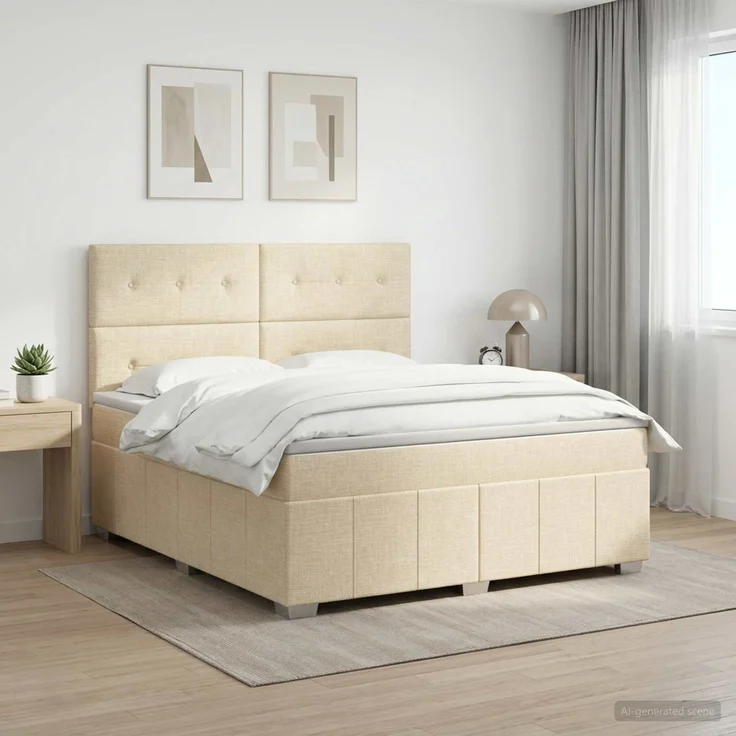 vidaXL Boxspringbett mit Matratze Creme 140 x 200 cm Stoff 3454160 – Bild 1