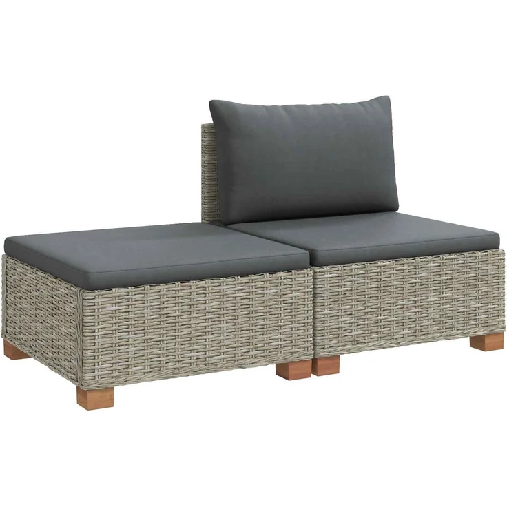 vidaXL 2 Stk. Rattan-Lounge-Set mit Kissen GENDT Naturrattan Kubu Grau 42034410 – Bild 2