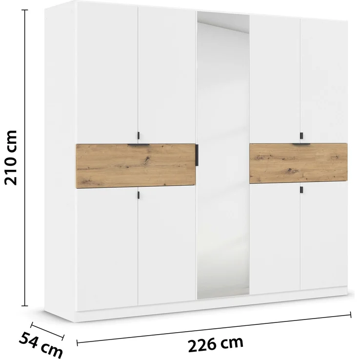 rauch Kleiderschrank, Drehtürenschrank TICAO, 9-türig, 1 Spiegeltüre, 2 Schubkästen, inkl. Türdämpferset, Alpinweiß, 226 x 210 x 54 cm – Bild 4