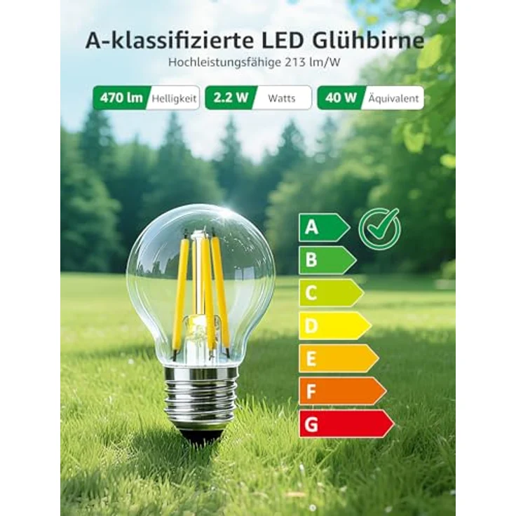 Lepro Energieklasse A E27 LED Warmweiss, 2.2W 470 Lumen Glühbirne E27, Nicht Dimmbar, G45 Led Birne, 2700 Kelvin Warmweiß, 300° Abstrahlwinkel Energiesparlampe, ersetzt 40W Leuchtmittel, 4 Stück – Bild 5