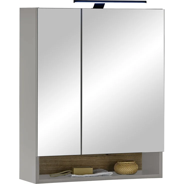 Badezimmerspiegelschrank >Denver< LED, Steckdose, grau matt / evoke eiche Dekor - 60x75x22 (BxHxT) – Bild 1