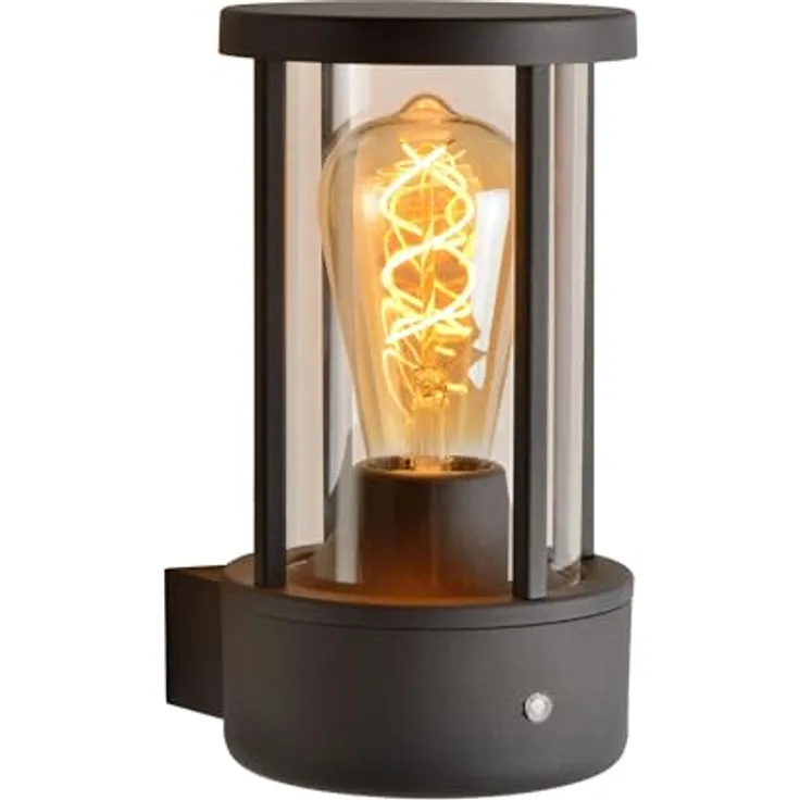 LUCIDE LORI Wandleuchte Innen/Außen, Ø 12 cm, 1xE27, IP44, Tag/Nacht-Sensor, anthrazit