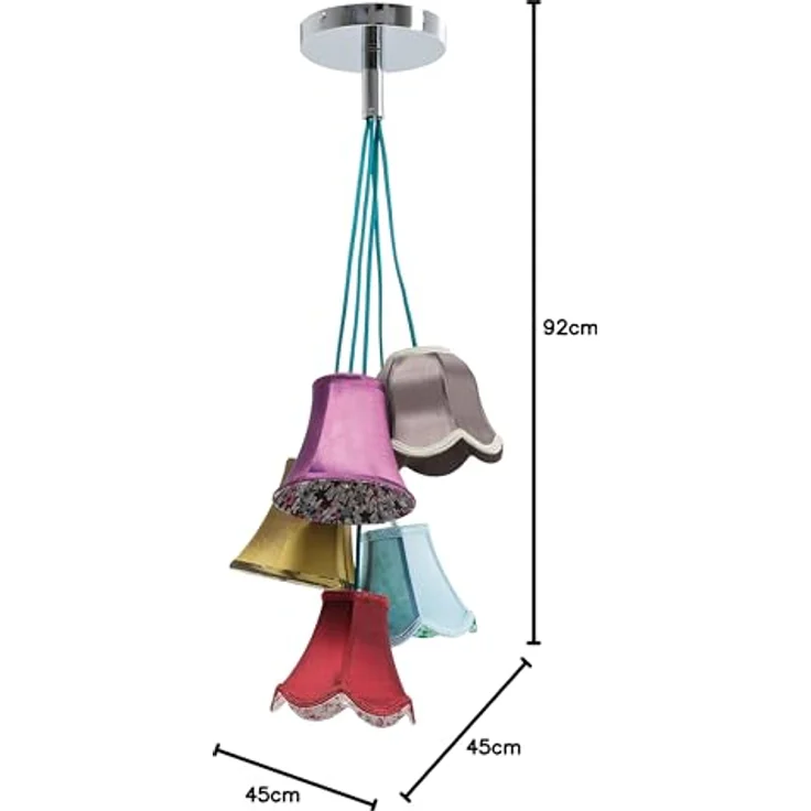 Kare Design Hängelampe Saloon Flowers, Bunt, 5 Lampenschirme, Leuchtmittel nicht Inklusive, E14 Fassung, Esstisch Lampe, Wohnzimmer, Bauernhaus Stil, Kunstseide, 92x45x45cm (H/B/T) – Bild 8