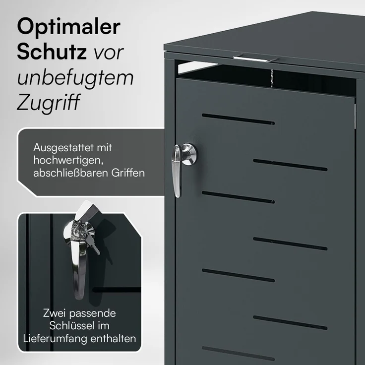 STEELSØN 'Diorus' Mülltonnenbox 5er je 240 Liter, anthrazit, Mülltonnenverkleidung aus Stahl mit Sichtstreifen, wetterfest, 116x80x337 cm, abschließbare Müllbox für 5 Tonnen – Bild 4