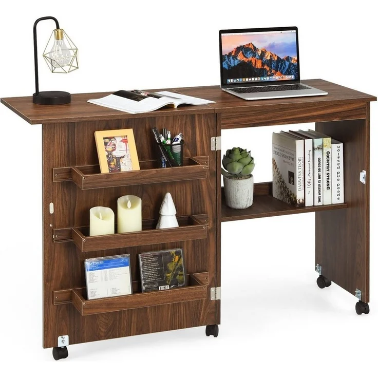 COSTWAY Regal-Schreibtisch, Nähschrank klappbar & rollbar, mit Stauraum, 118,5x40x79,5cm – Bild 1