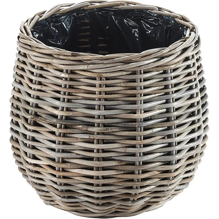 Kobolo Pflanzkübel Pflanzkorb Rattan FIORA rund mit Folie ausgeschlagen kubu grey (Stück, 1 Stück), Dm. 35 cm – Bild 5