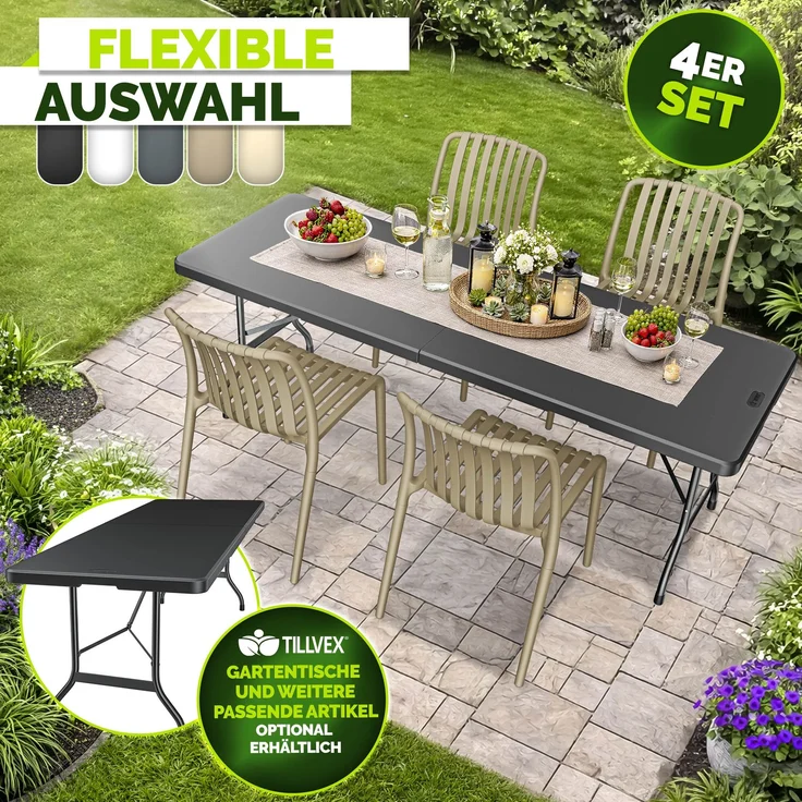 tillvex® Gartenstühle 4er Set Stapelbar Wetterfest | Outdoor Stühle bis 120kg belastbar | Gartenstühle Outdoor | Terrassenstuhl Gartenmöbel Balkon Garten Terrasse – Bild 8