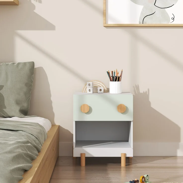 Kindernachttisch Vaarentaa mit Schublade und Ablagefach 47 x 40 x 35 cm Weiß/Mintgrün [en. casa] – Bild 6