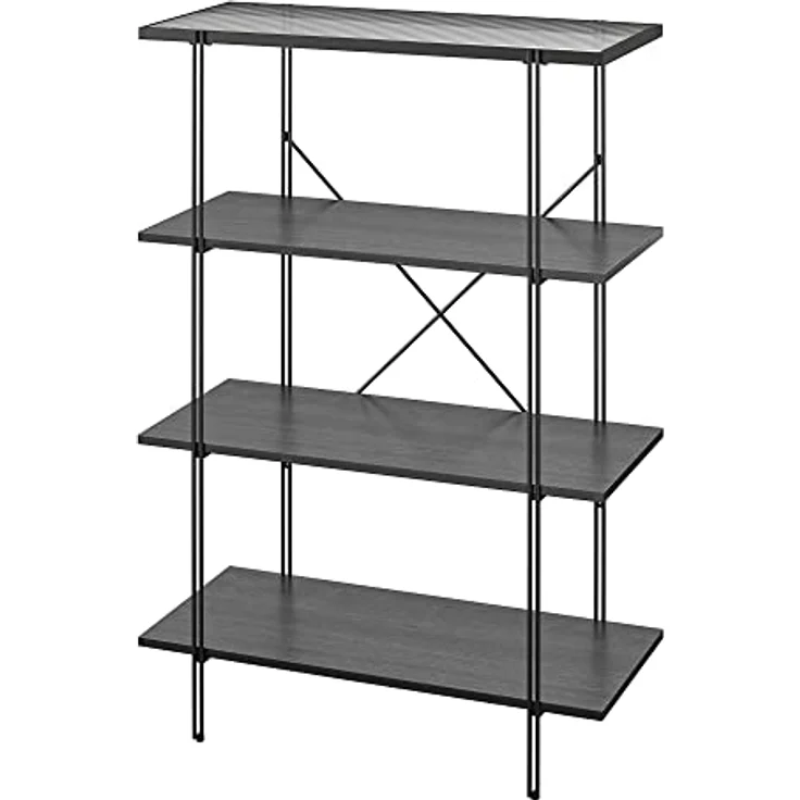 DHP Furniture Wainwright Bücherregal mit 4 Regalen, Schwarz/Eicheoptik, 79 x 35 x 117 cm, Holzwerstoff mit Metallrahmen, modernes Bücherregal für Wohnzimmer und Home Office – Bild 12