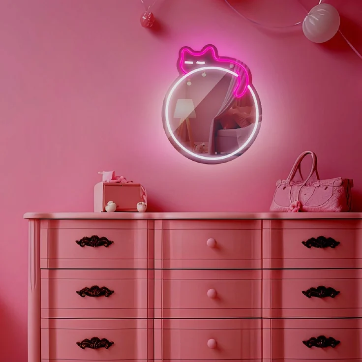 Forever Light LED Neon Dekolicht mit Spiegel Wandkunst Wanddekoration Sleeping Cat – Bild 4