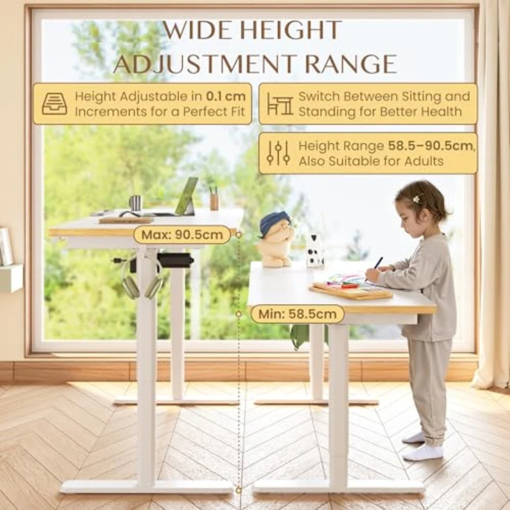 FlexiSpot Kinderschreibtisch, Elektrisch Höhenverstellbarer Schreibtisch mit neigbarer Tischplatte mit LED-Höhenanzeige, 3 Speicherplätzen, Kindersicherung, 110x52 cm (SK2 Kindertisch und Stuhl SET) – Bild 11