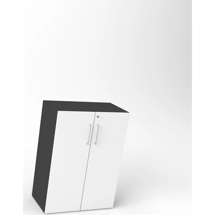Rheinland Möbel Flügeltürenschrank Cabino 80×42×110 cm – abschließbarer Aktenschrank 3OH in Graphit/Weiß mit 110° Drehtüren & Metallgriff