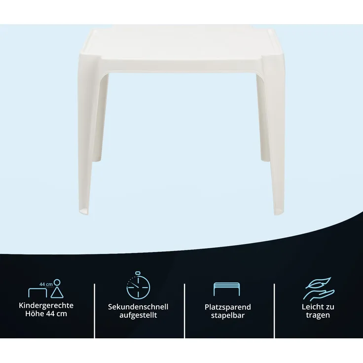 KHG Kindertisch weiß für Garten & Kinderzimmer, Outdoor, Pflegeleichte Oberfläche, robust wetterfest, kindgerechte Höhe 44 x 50 x 50 cm