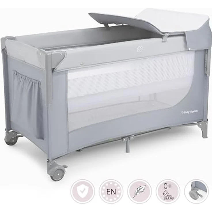 Moby-System Closely 3in1 Beistellbett Baby - Reisebett Baby mit Wickelauflage, Matratze, Transporttasche - Höhenverstellbares Beistellbett, Laufstall (6 Teile) – Bild 3