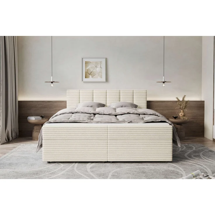 99rooms Boxspringbett Bergamo, Schlafzimmerbett in Cordstoff AMBIENCE, 140/160/180/200x200 cm mit Topper