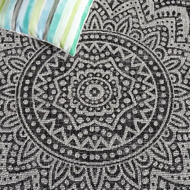 SAFAVIEH Zeitgenössische Teppich für Wohnzimmer, Esszimmer, Schlafzimmer - Courtyard Collection, Kurzer Flor, Hellgrau und Schwarz, 122 X 170 cm – Bild 8