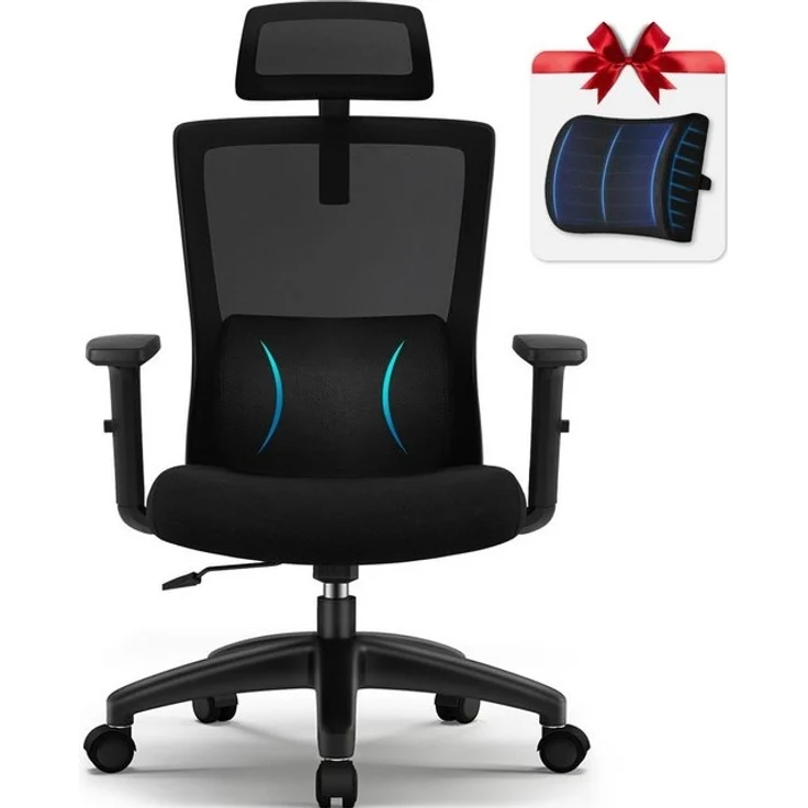 Hiazurm Bürostuhl Bürostuhl, Ergonomischer Schreibtischstuhl, Drehstuhl, Chefsessel (Verstellbare Armlehne,leise Rolle,Bis 155 kg belastbar, Atmungsaktiv,Sitzhöhe Einstellung,Wippfunktion 90°-135), Mit Lendenkissen, Schwarz – Bild 4