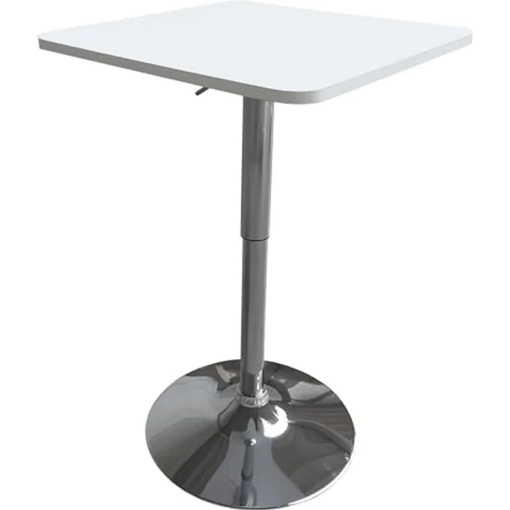 Happy Garden Quadratischer Bartisch in Weiß und Chrom Luke. In der Höhe Verstellbarer Bartisch. Weißer Stehtisch mit verchromtem Fuß. – Bild 1