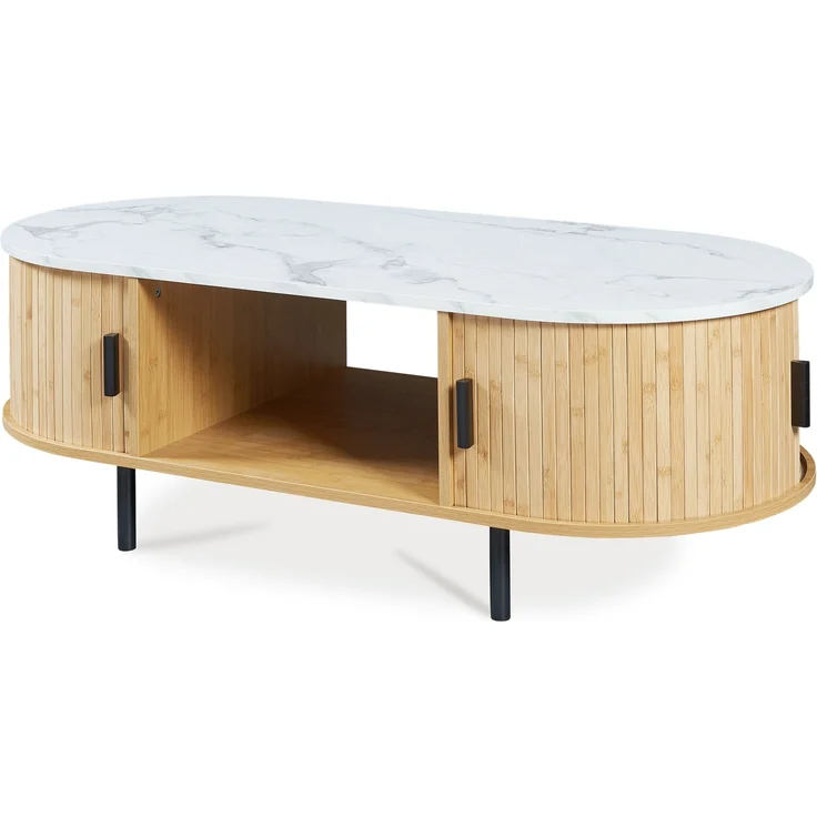 Couchtisch Tvedestrand 120x55x40 cm Bambus Marmorweiß/Natur [en. casa] – Bild 4