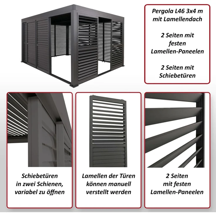 Mendler 'HWC-L46' Pergola, Regenrinne sturmfest, Aluminium anthrazit, 3x4 m – Bild 2