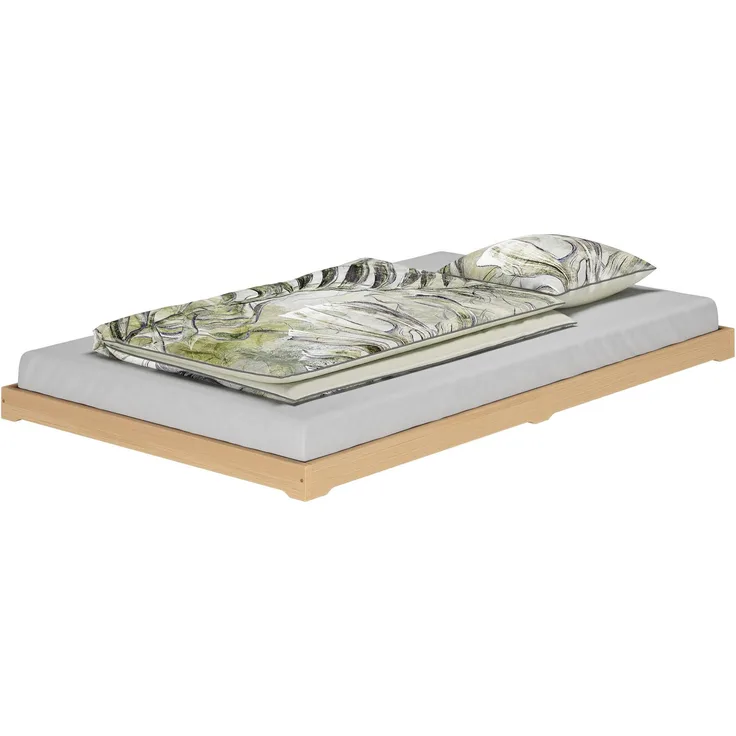 Niederflurbett Flachbett 120x200 Buche Massivholz natur mit wählbarem Zubehör V-60.66-12ohne Zubehör