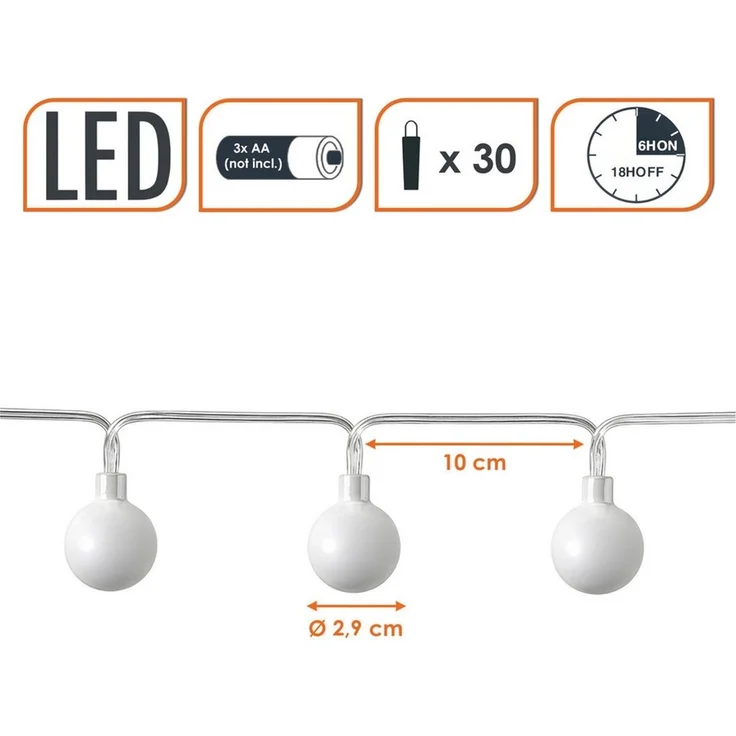 Spetebo LED-Lichterkette Lichterkette 290 cm für Außen mit 30 mini Kugeln, 30-flammig, Automatische Einschaltung bei Dämmerung – Bild 1