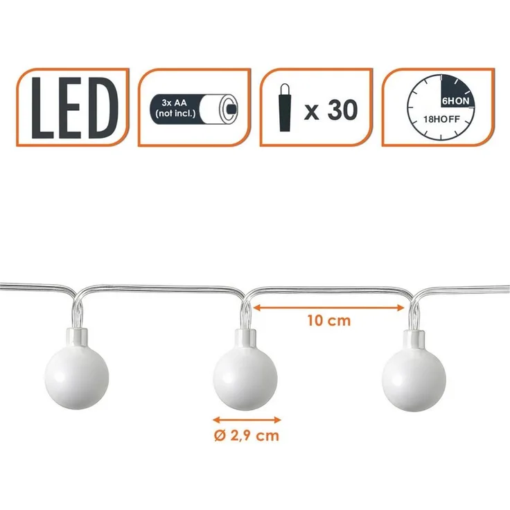 Spetebo LED-Lichterkette Lichterkette 290 cm für Außen mit 30 mini Kugeln, 30-flammig, Automatische Einschaltung bei Dämmerung