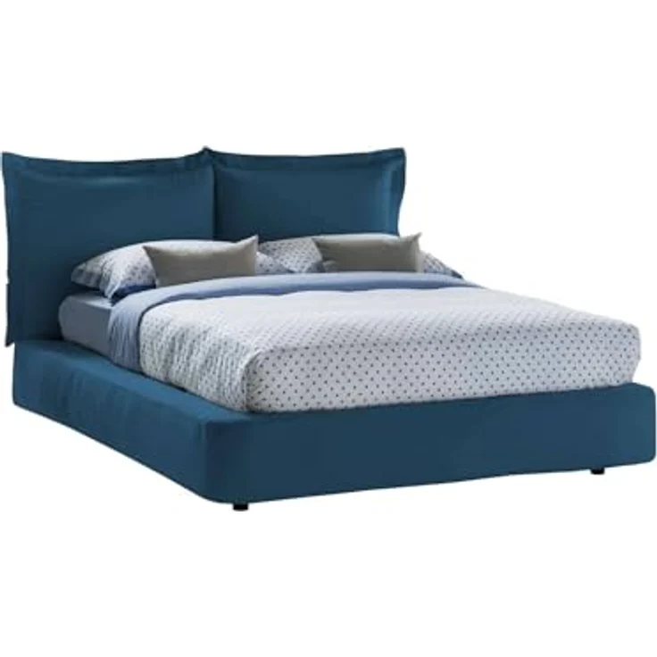 Talamo Italia - Cornelia Doppelbett, Bettkasten mit Stoffbezug, 100 % Made in Italy, Öffnung vorne, geeignet für Matratzen 160 x 190 cm, Blau – Bild 3