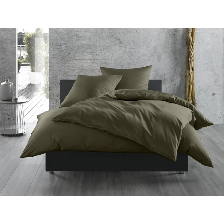 Mako-Satin / Baumwollsatin Bettwäsche uni / einfarbig dark olive Kissenbezug 60x80 cm – Bild 2