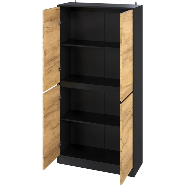 Hochschrank mit verstellbaren Einlegeböden, 80x35x180 cm, Schwarz/Eichenholzoptik – Bild 5