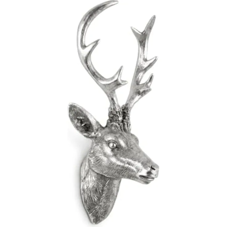 Spetebo Hirschgeweih 10 Ender Wanddeko, Silber Optik, wetterfest, 30x15 cm, leicht zu montieren
