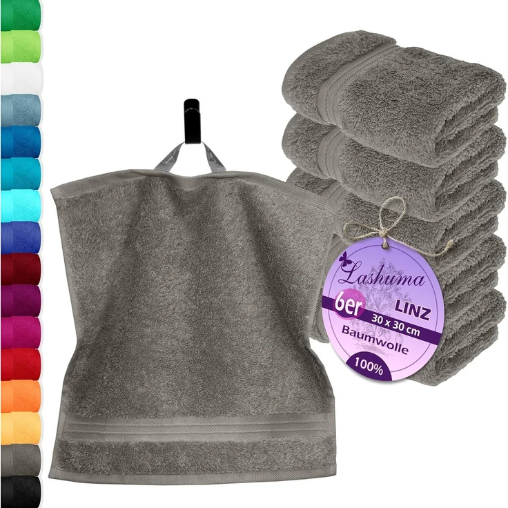 Lashuma Seiftuch Linz, (Set, 6-St), Quadratische Gästehandtücher grau 30x30 cm