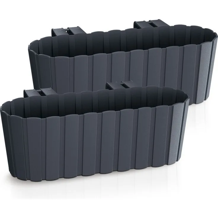 Spetebo Pflanzschale Balkon Blumenkasten mit Halterung 39 x 13 cm (Set, 2 St, Balkon Blumenkästen), Kunststoff Geländer Pflanztopf in anthrazit