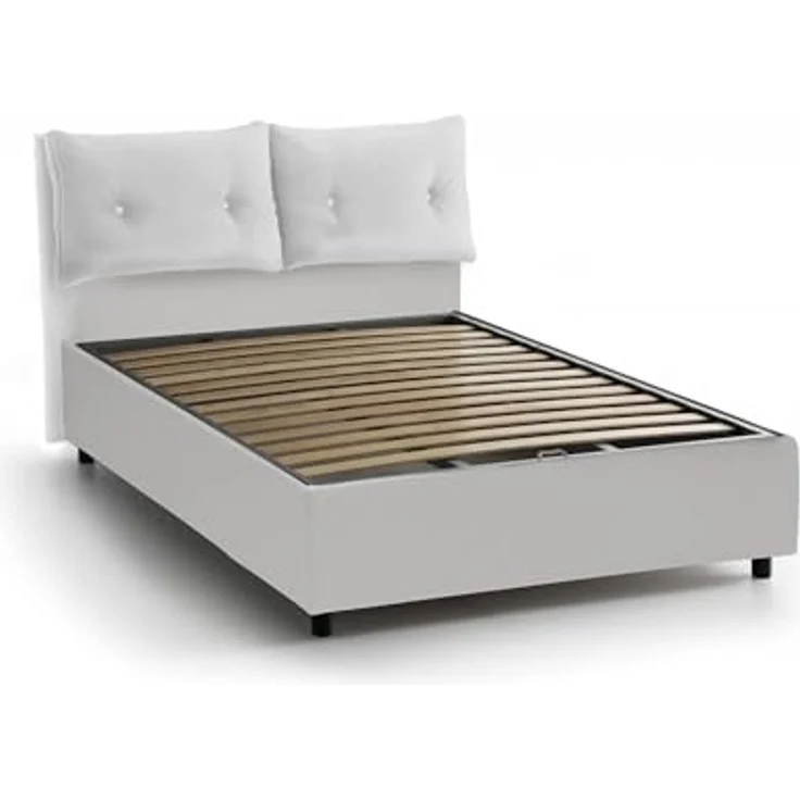 Talamo Italia - Noemi Doppelbett, Bettkasten mit Kunstlederbezug, 100 % Made in Italy, Öffnung vorne, geeignet für Matratze 120 x 190 cm, Weiß – Bild 3