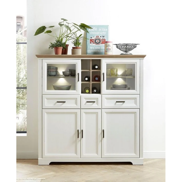 Highboard Jena / Jasmin, Holzwerkstoff, Weiß, 143 x 150 x 42 cm – Bild 1