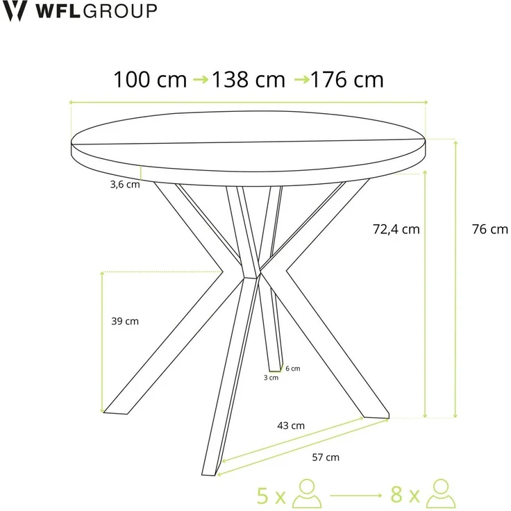 WFL GROUP Esstisch Flora ausziehbar rund industrial mit goldenen Metallbeinen (MADE IN EU, erhältlich in zwei Größen – 100/120 cm, ausziehbar auf 180/200 cm), platzsparender Tisch in Holzoptik für Küche, Esszimmer oder Wohnzimmer – Bild 2