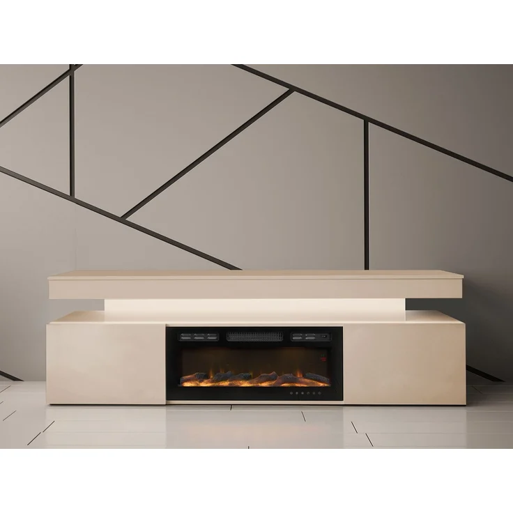 TV-Lowboard EF 2D Glossa Bis mit Kamin (Farbe: Wüstensand, mit weißer LED-Beleuchtung) – Bild 2